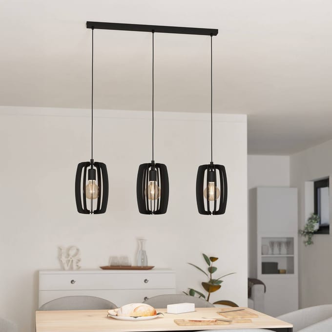 EGLO Bajazzara hanglamp, drie kooikappen, zwart