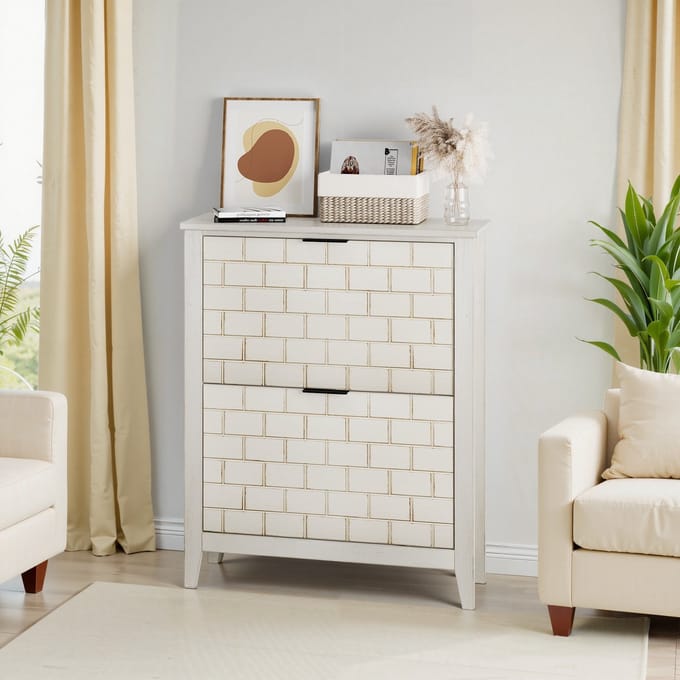 REDOM - Opbergkast - MDF constructie & massief houten poten - Met 2 klaplades, verstelbare vakken - Retro White