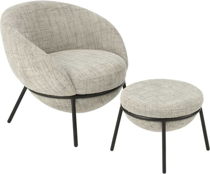 J-Line loungestoel + poef - ijzer - grijs/zwart