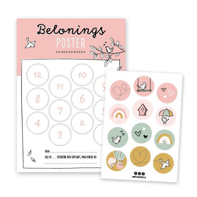 Thuismusje Beloningsposter - Roze - A4 formaat inclusief 12 stickers