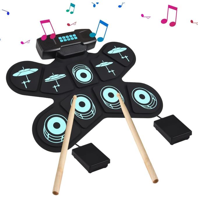 Elektronische Drumset Hand Roll Drumset 9 Pads Dual Speaker Oplaadbaar Vakantie Verjaardagscadeau zwart