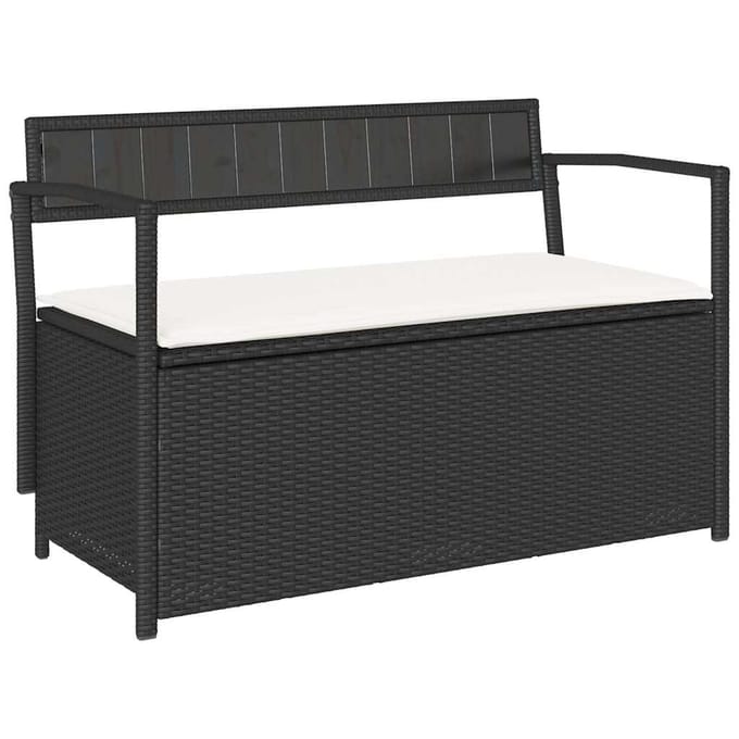 vidaXL - Tuinbank - met - kussen, - zwart - polyrotan