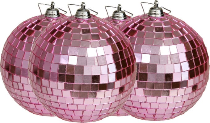 Othmar Decorations discobal kerstballen - 4x - roze -10 cm -kunststof