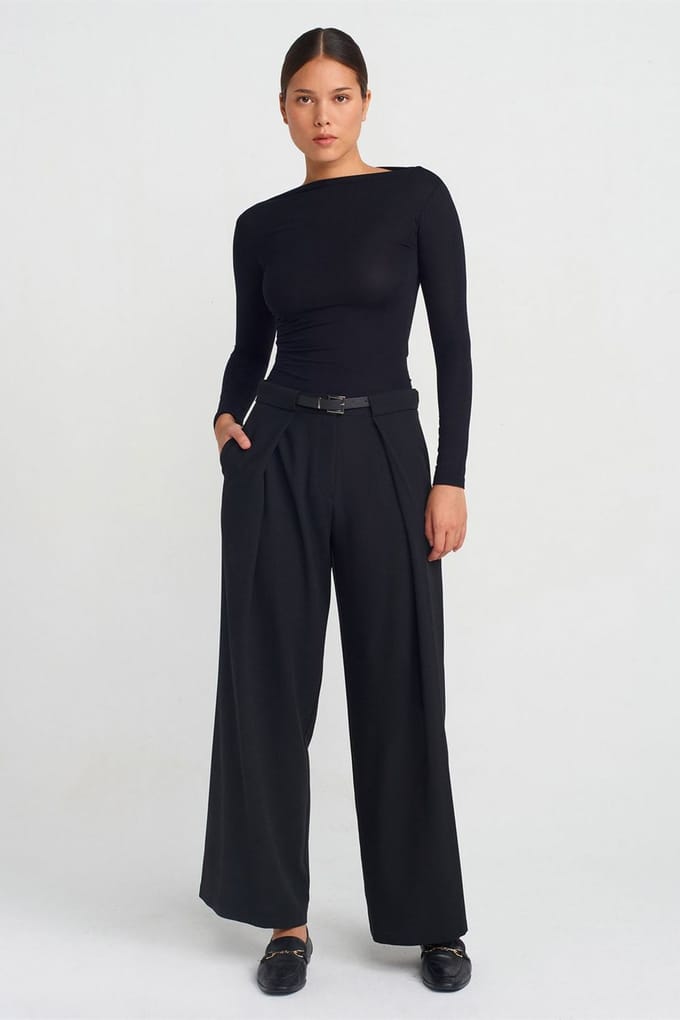 Vrouwen Wijde-Leg Crepe Broek met Riem