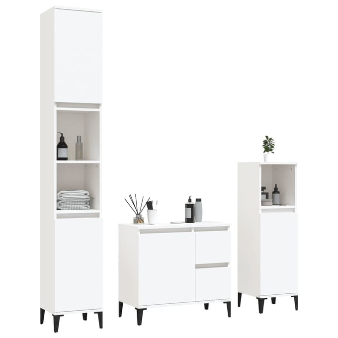 vidaXL - 3-delige - Badkamerkastenset - bewerkt - hout - wit