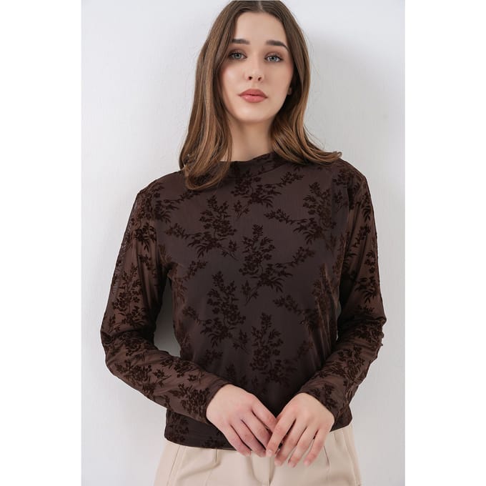 Geprinte Flock Crew Neck Blouse