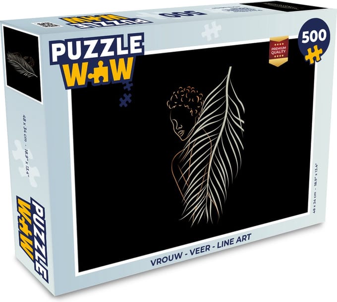 Puzzel Vrouw - Veer - Line art - Legpuzzel - Puzzel 500 stukjes