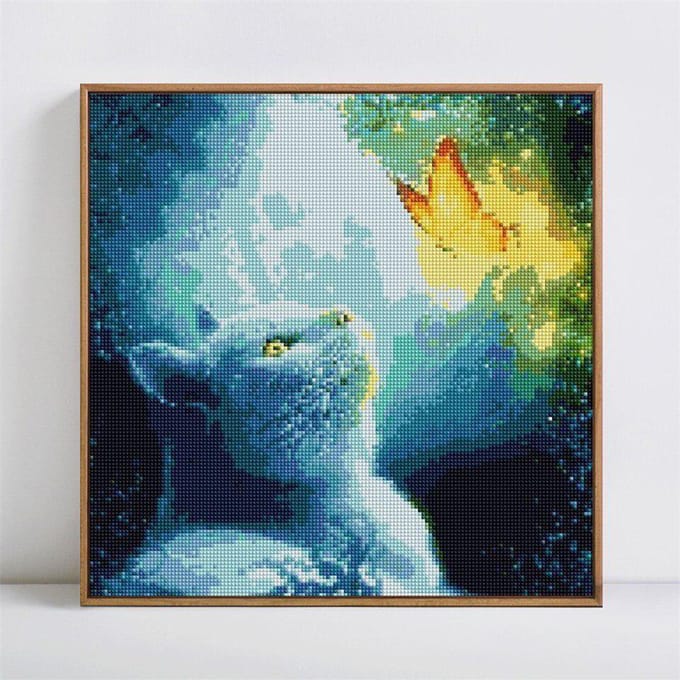 Peinture diamant Animal, broderie chat, point de croix, strass 30x30CM blue