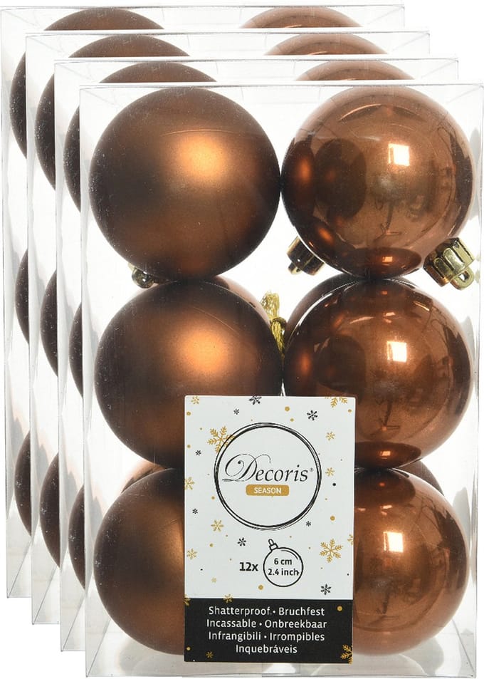 Decoris kerstballen - 48x st - kaneel bruin - D6 cm - kunststof - mat/glans - kerstversiering