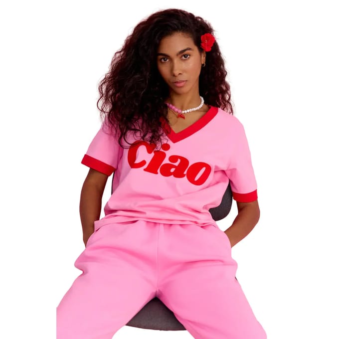 Dames-T-shirt met V-hals She is Sunday Ciao