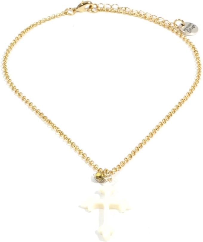 Heaven eleven - dames ketting goudkleurig plating met Wit kruis van hertegewei met de handgemaakt - 40cm
