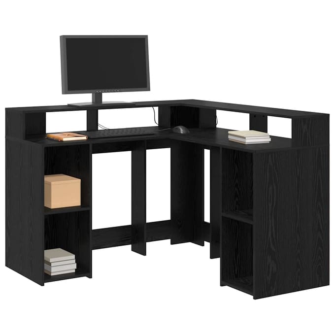 vidaXL - Bureau - Zwart - Eiken - 130 - x - 130 - x - 91 - cm - Bewerkt - hout
