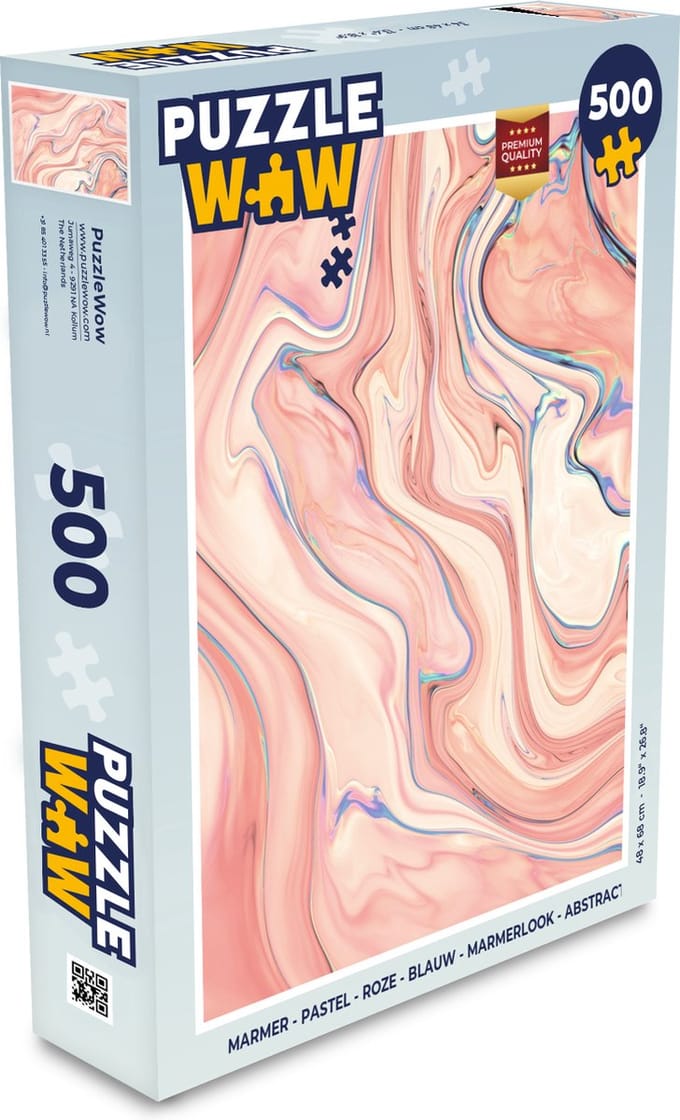 Puzzel Marmer - Pastel - Roze - Blauw - Marmerlook - Abstract - Legpuzzel - Puzzel 500 stukjes