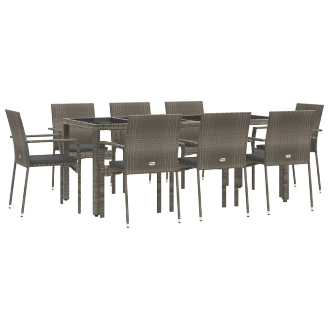 vidaXL - 9-delige - Tuinset - met - kussens - poly - rattan - grijs