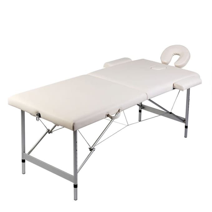 vidaXL - Massagetafel - met - 2 - zones - inklapbaar - aluminium - frame - crèmewit