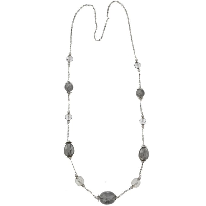 Behave - Ketting dames lang model - zilverkleur grijze kralen - 110 cm