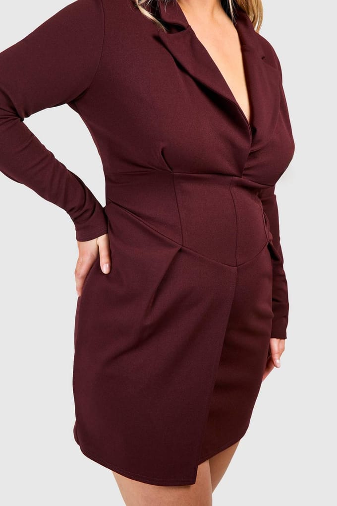 boohoo Dames Plus Corset Detail Blazer Jurk | Chocoladebruin | Maat: 54