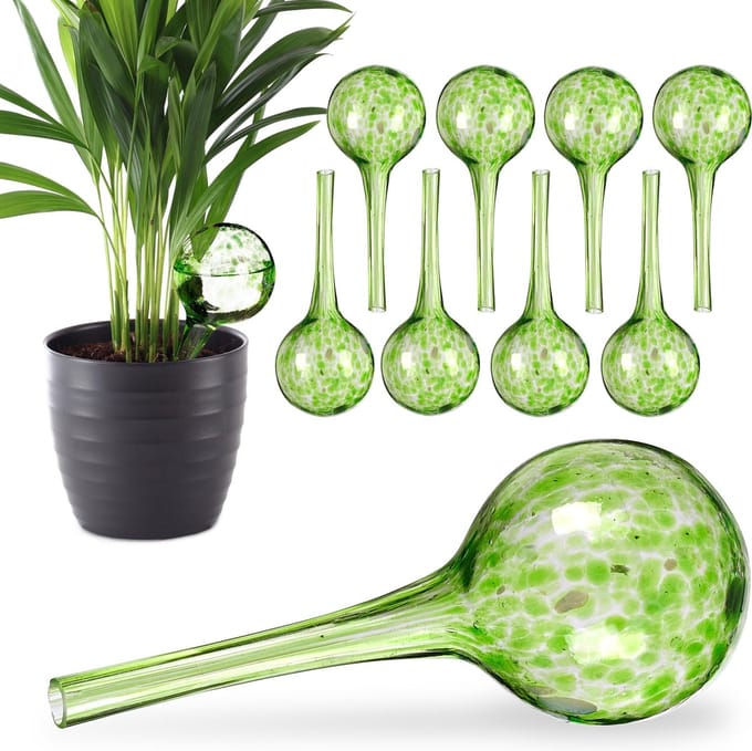 10x waterdruppelaar - glas - waterbollen voor planten - Ø 6 cm - groen