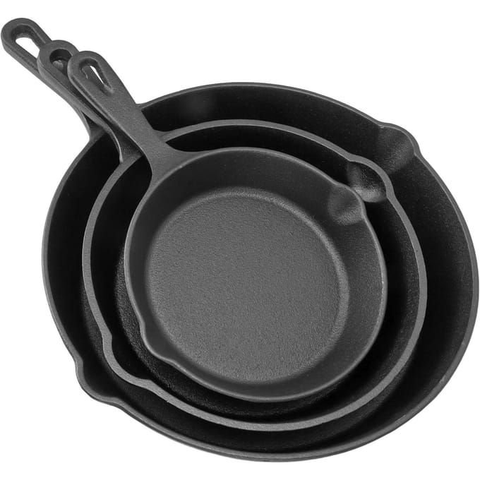 3 Piece Frying Pan Set Cast Iron Prevent Stick Multifunction Mini Fry Egg Pan with Long Handle for L black