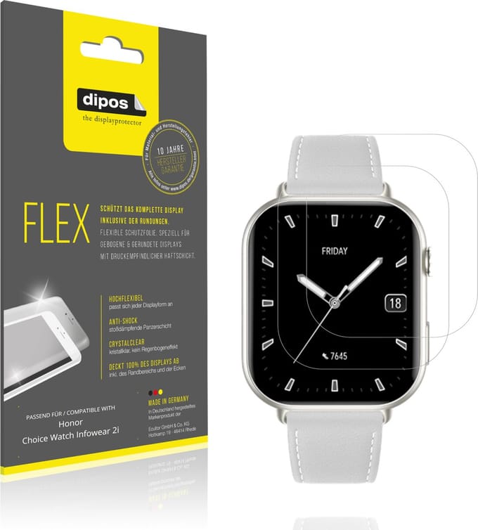 dipos – 2x Beschermfolie geschikt voor Honor Choice Watch Infowear 2i | 3D Full Cover Screenprotector | 100% Passend