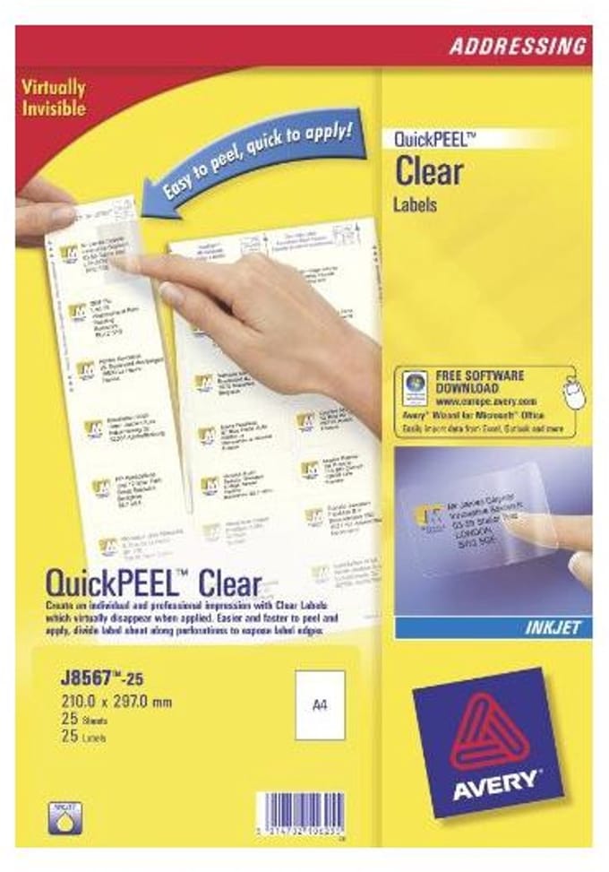 Avery J8567-25 printeretiket Transparant
