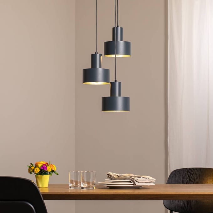 SIGMA Hanglamp Rif 3, antraciet, rond, 3-lamps, Ø 33 cm