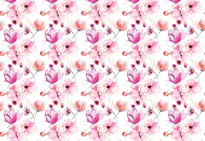 Fotobehang Flowers Pattern Pink | XL - 208cm x 146cm | 130g/m2 Vlies