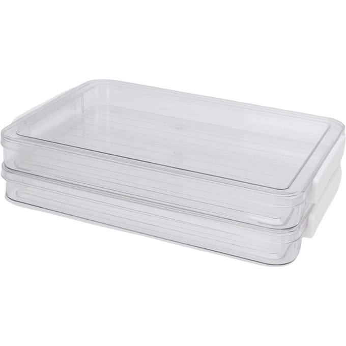2 Stuks Platte Plastic Opbergbakken voor Dossiers met Klikdeksels Document Organizer Transparant Stapelbaar Draagbaar Projectdoos white