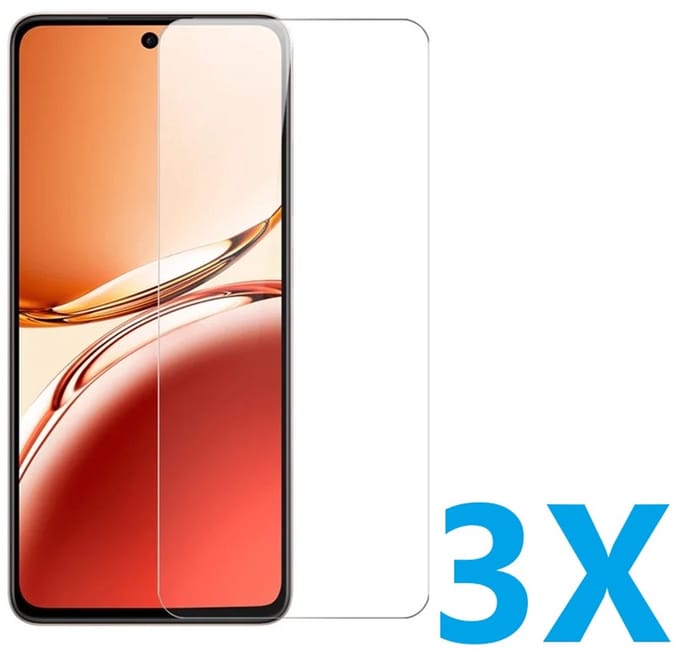 Screenprotector Glas - Tempered Glass Screen Protector Geschikt voor: Oppo Reno 12 - 3x