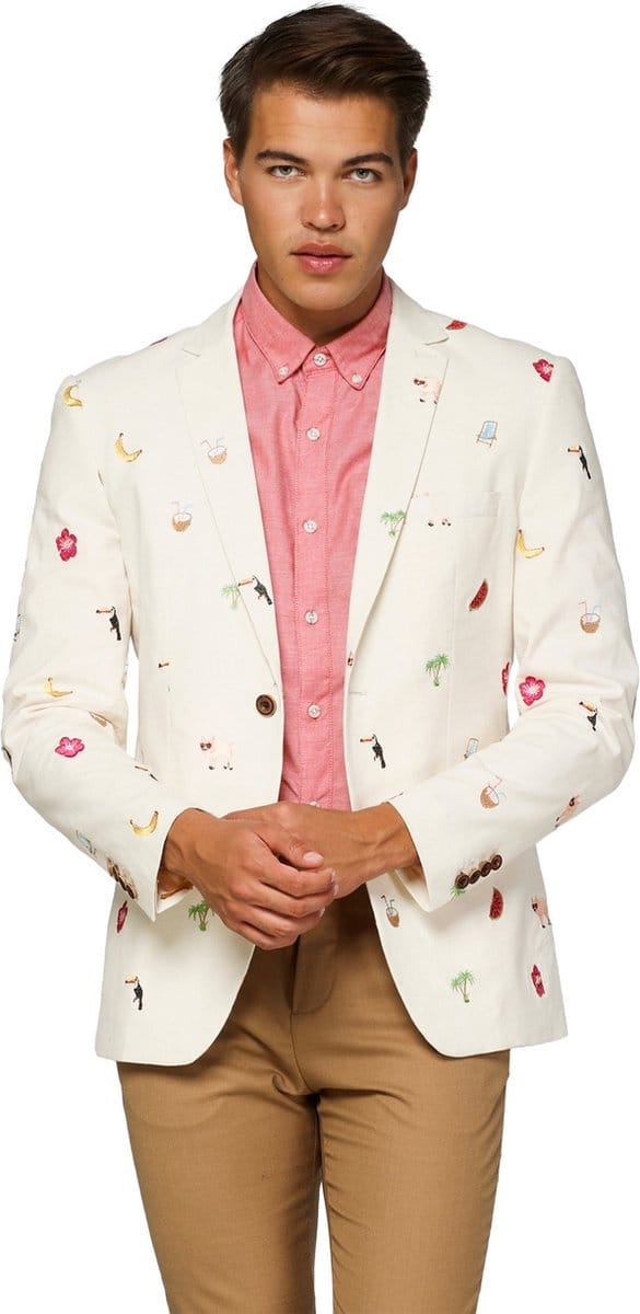 OppoSuits Deluxe Tropical - Summer Icons  - Heren Blazer - Zomers - Off White - Maat EU 60
