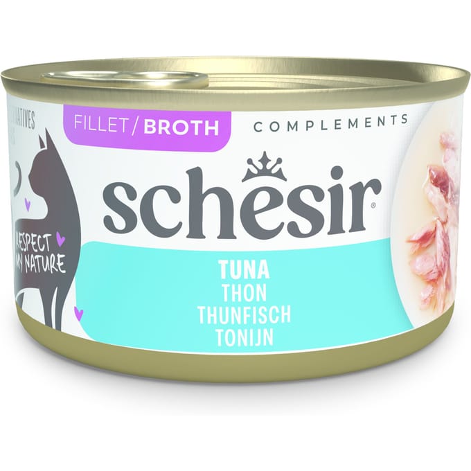 12x 70g Schesir Complements in Brühe Thunfisch Katzenfutter nass