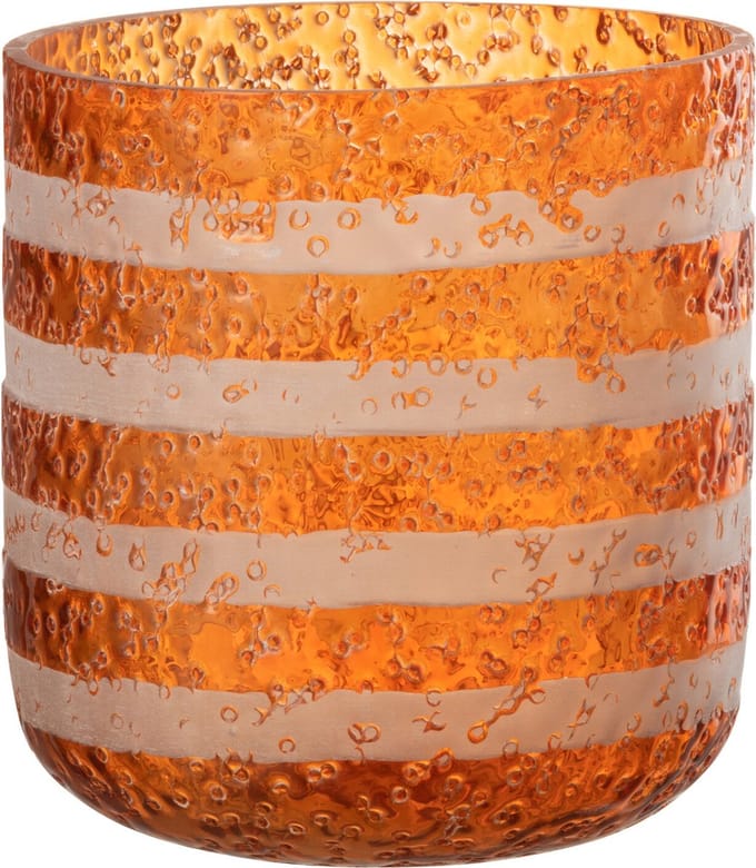 J-Line windlicht Strepen - glas - oranje/wit - large