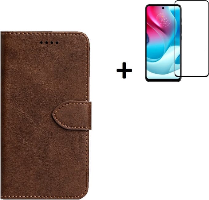 Hoesje Geschikt voor Motorola Moto E30/ Moto E40 - Screenprotector Motorola Moto E30/ Moto E40 - Wallet Bookcase Bruin + Full Screenprotector