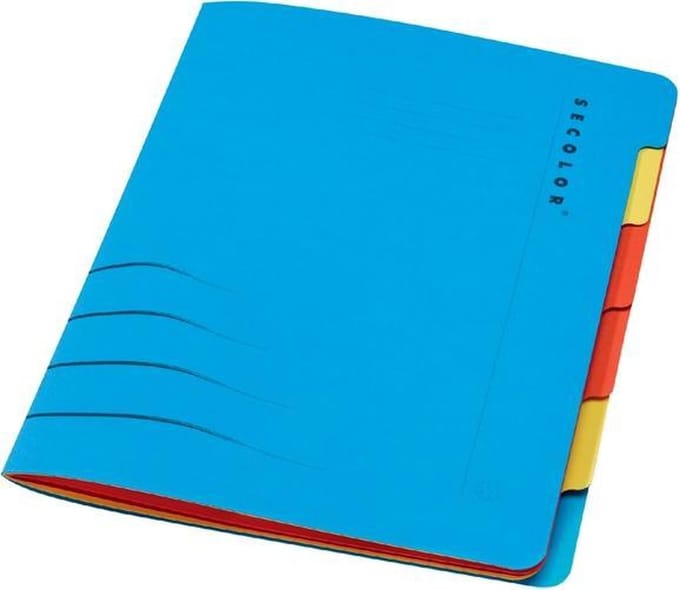 5 x Sorteermap Secolor sixtab - 6 tabbladen - karton - blauw