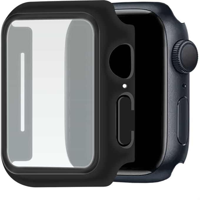 Apple Watch 7 Hoesje met Screenprotector glas - 45mm - Zwart