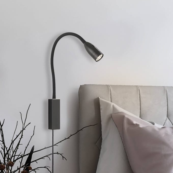 Fischer & Honsel Sten Wandlamp - LED Nachtlamp/leeslamp met flexibele arm - Warm wit licht - 5W - Dimbaar - Zwart
