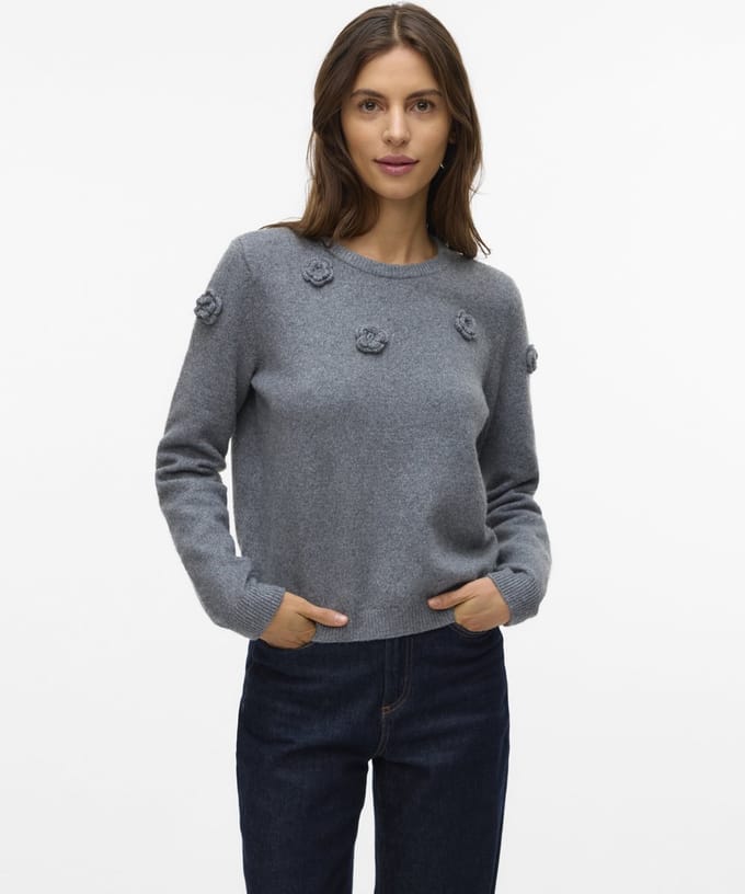 Vero Moda Trui Vmrose Ls O-neck Pullover Boo 10331434 Medium Grey Melange Dames Maat - M