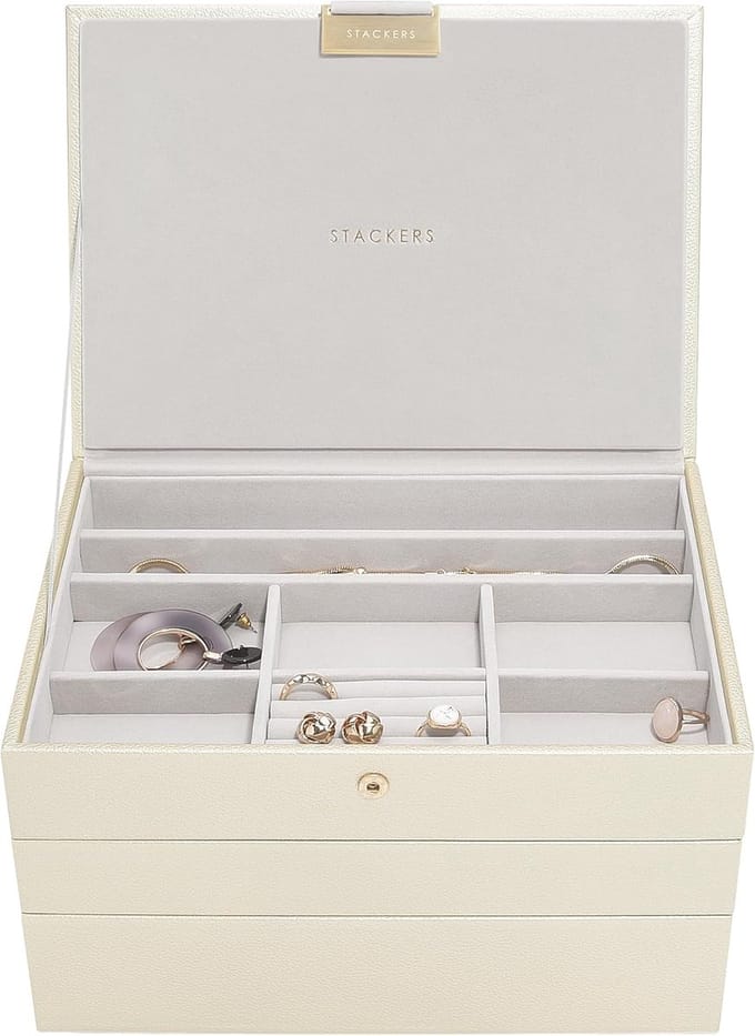 Juwelendoos Set - Opbergbox Sieraden - Sieraden Organiseren - Stapelbaar Ontwerp - Set van 3 - Metallic Parelmoer