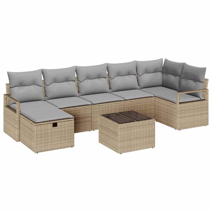 vidaXL Bankstel 8 st Beige en Licht Grijs poly rattan