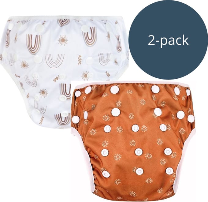 BonBini’s® Verstelbare Wasbare Zwemluiers 2-pack – herbruikbare luiers (3–15 kg) met anti-lek design