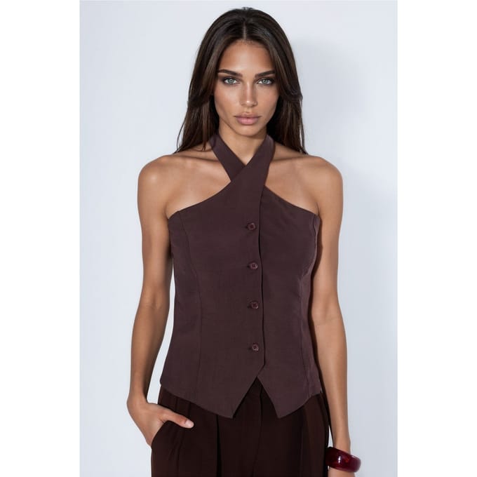 Modal Blend Halter Tie Fitted Vest
