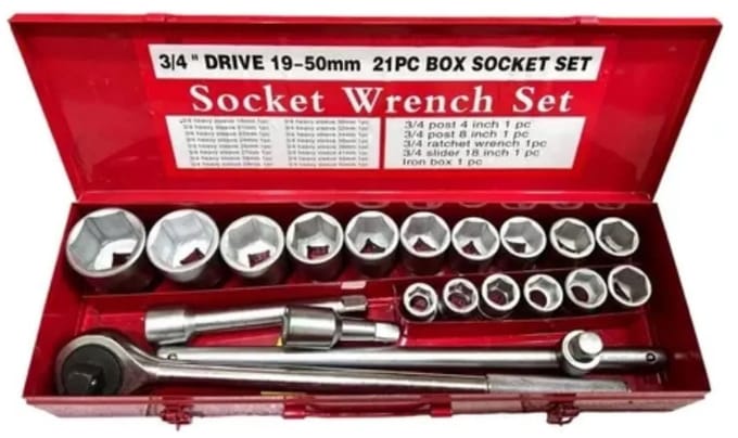 doppenset - 3/4 aansluiting - 21-delig - doppendoos - ratelset