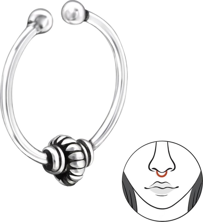 Amanto Neusclips Frankje C - 925 Zilver Geoxideerd - Bali - ∅10mm