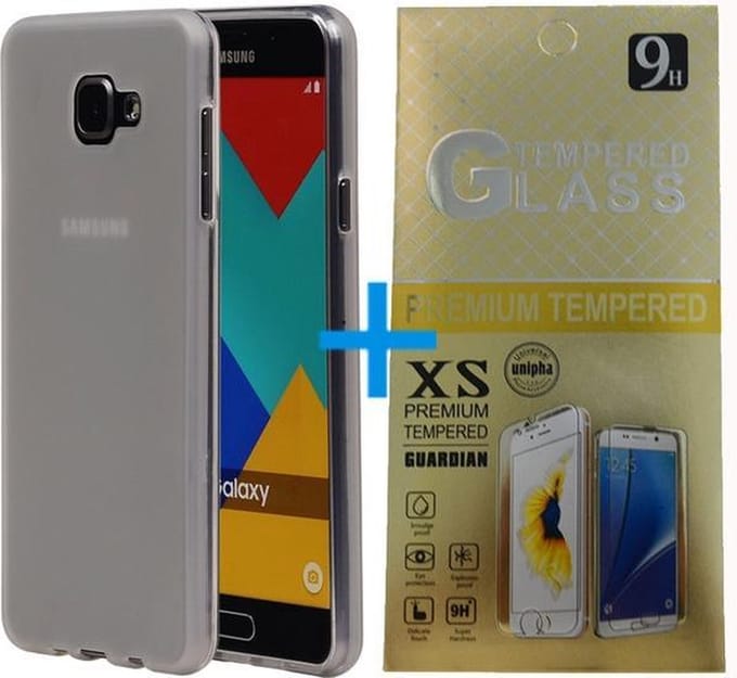 BestCases.nl Wit TPU silicoon back cover case hoesje met tempered glass screen protector voor Samsung Galaxy A3 2017