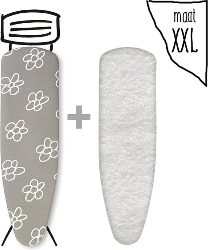 Leuke Strijkhoezen | Strijkhoes met Molton - Bloemen Grijs - maat XXL - complete set