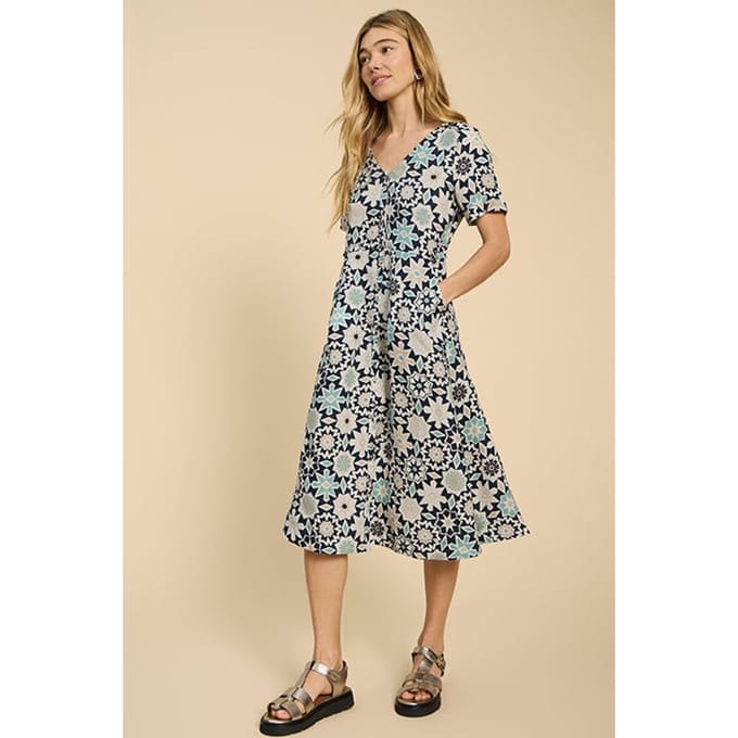 White Stuff Ivy Linen Mini Dress Blue Printed Taglia: 8 REGULAR | Abiti Midi Outlet | Donna | Bianco