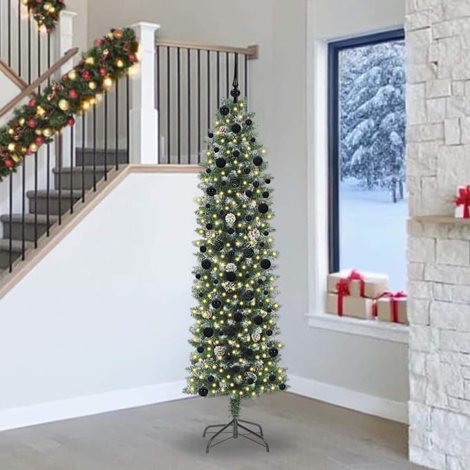 vidaXL Kunstmatige slanke kerstboom Groen en Wit 240 cm