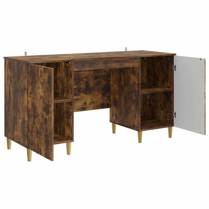 vidaXL - Bureau - met - plank - Gerookt - eiken - 142,5 - x - 50 - x - 75 - cm - Bewerkt - hout