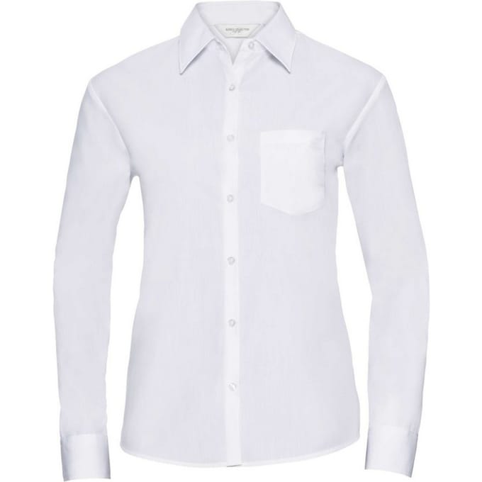 Russell Collection Dames/Dames Poplin Easy-Care Formeel Overhemd Met Lange Mouwen (Wit)