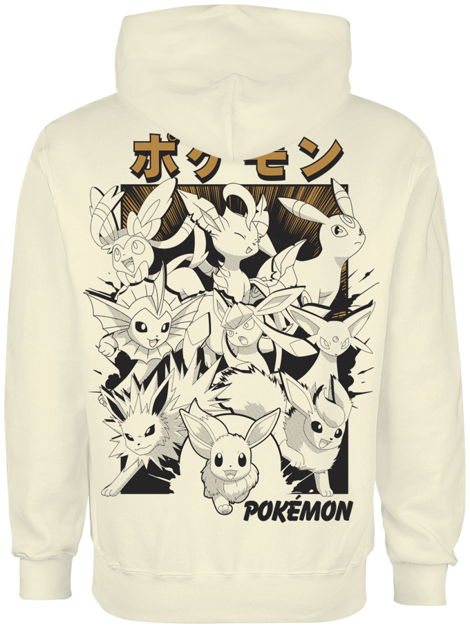 Pokémon - Gaming Trui met capuchon - Evoli Evolutionen Katakana - S tot XXL - voor Mannen - ecru